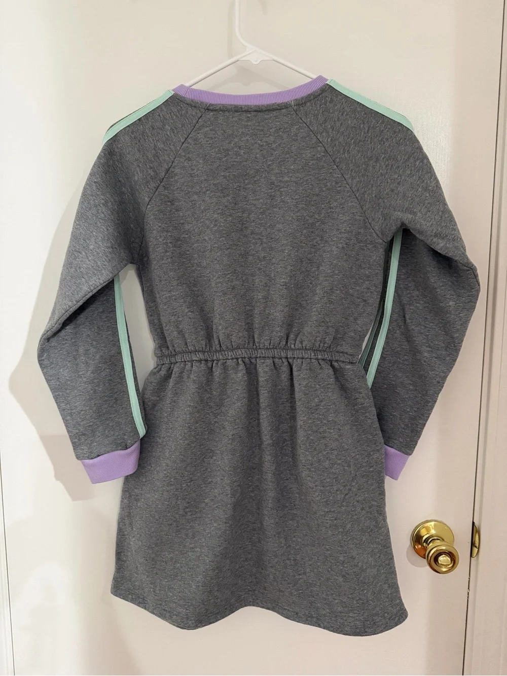 Girls Grey Sweatshirt Dress with Mint & Lavender Trim